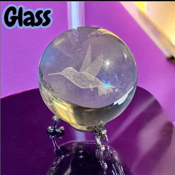 Glass Sphere with Hummingbird Etching and stand - Picture 1 of 1